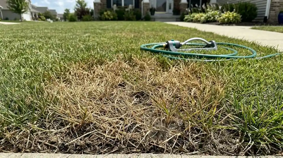 lawn brown patches and straw texture