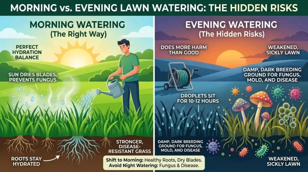 morning vs evening lawn watering